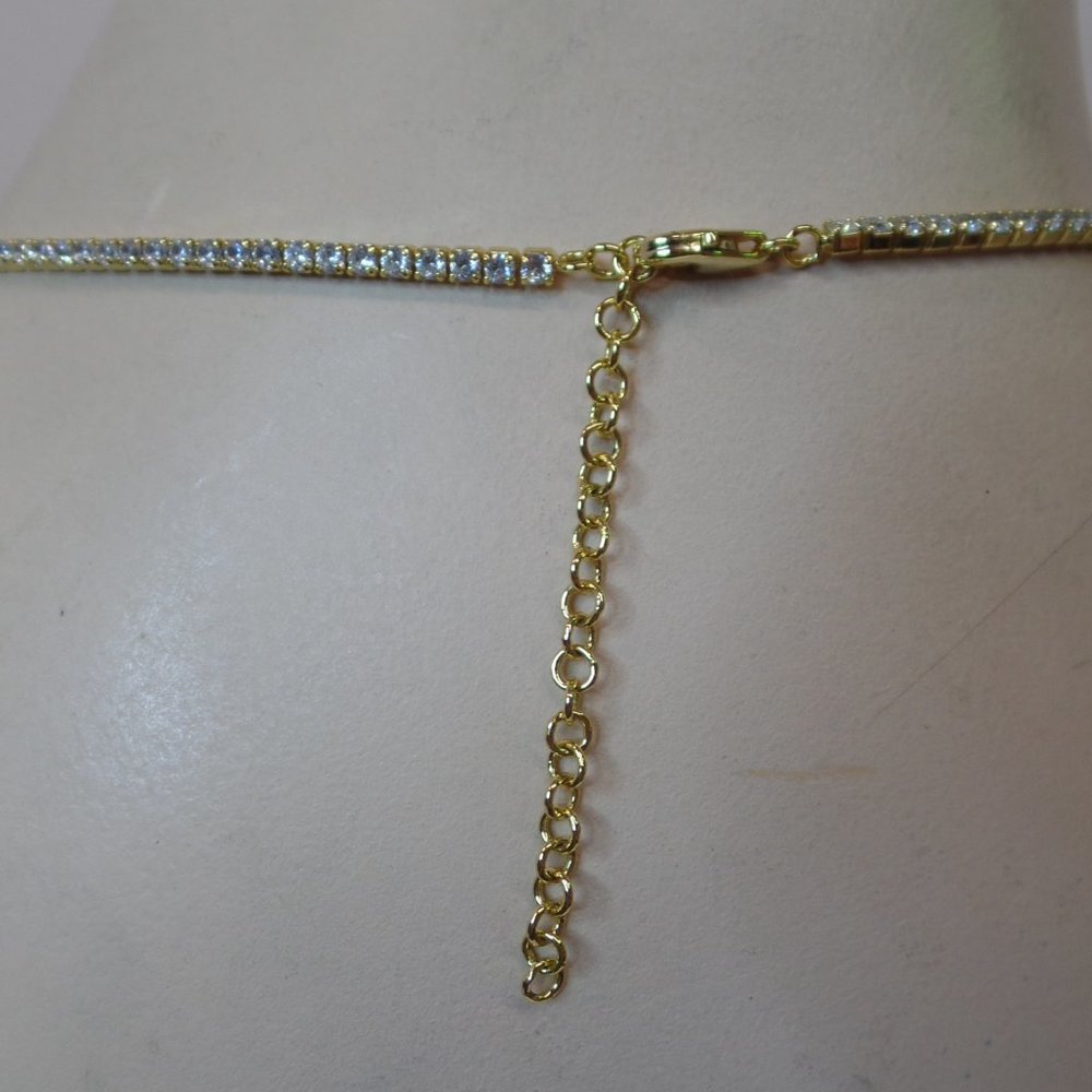 Worn 1X Unbranded Goldtone & CZ Bling Necklace "Y" Adj 15"  Tail  6.5" Beautiful - Picture 3 of 9